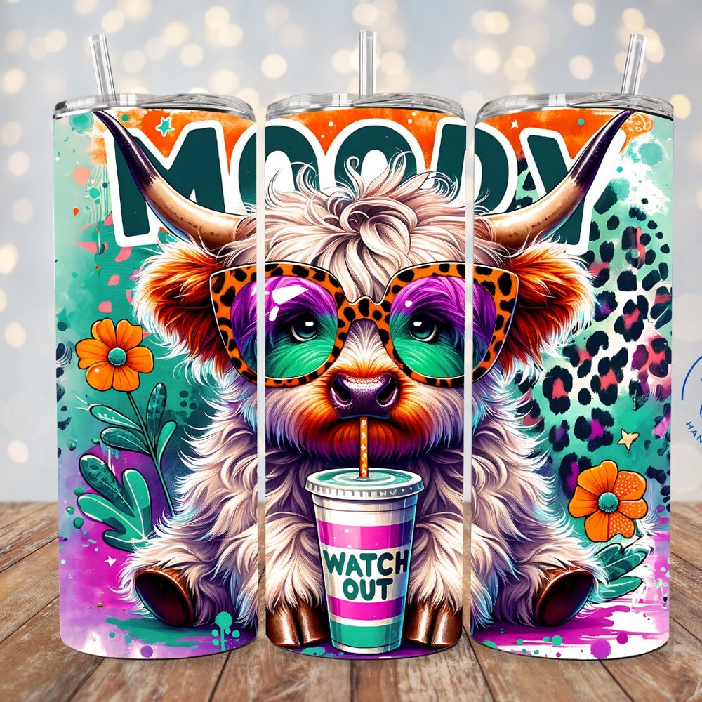 Moody Highland Cow 20oz Tumbler, Cute Cow Skinny Tumbler, For Hot And Cold Drink